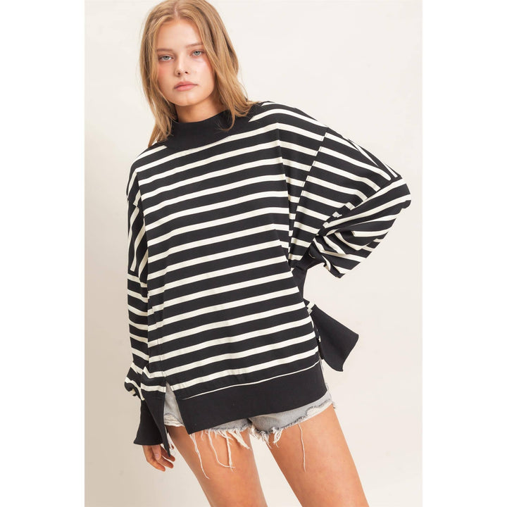 Striped Mock Neck Sweatshirt
