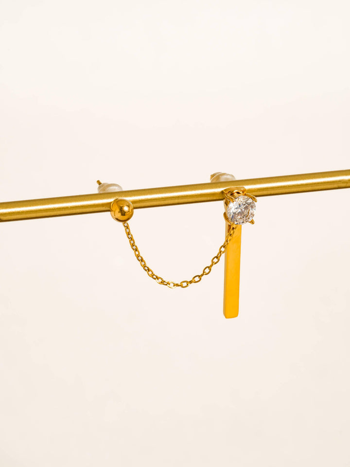 Nola 18K Gold Non-Tarnish CZ Chain Drop Earring(One Earring)