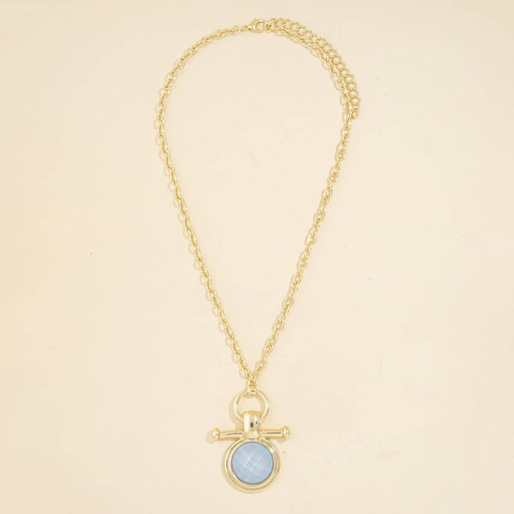 Chunky Chain Necklace With Round Stone Pendant