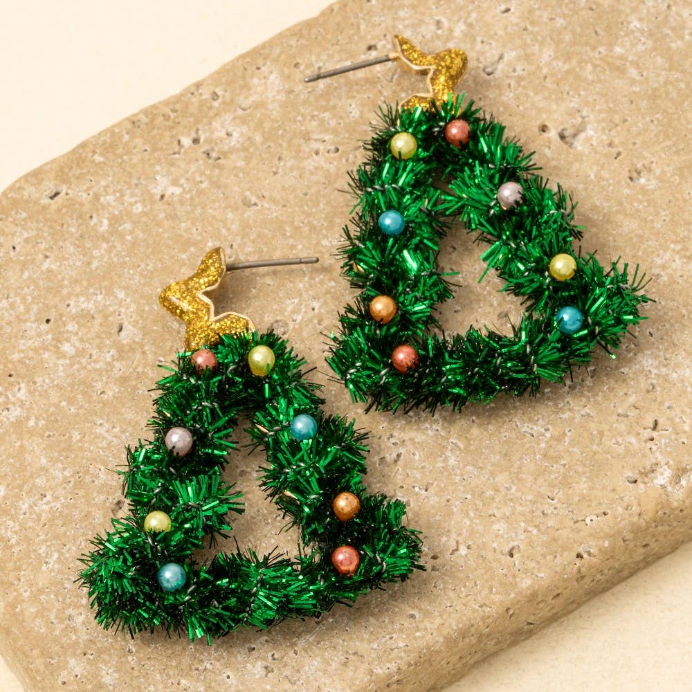 Resin Star And Christmas Tree Holiday Dangle Earrings
