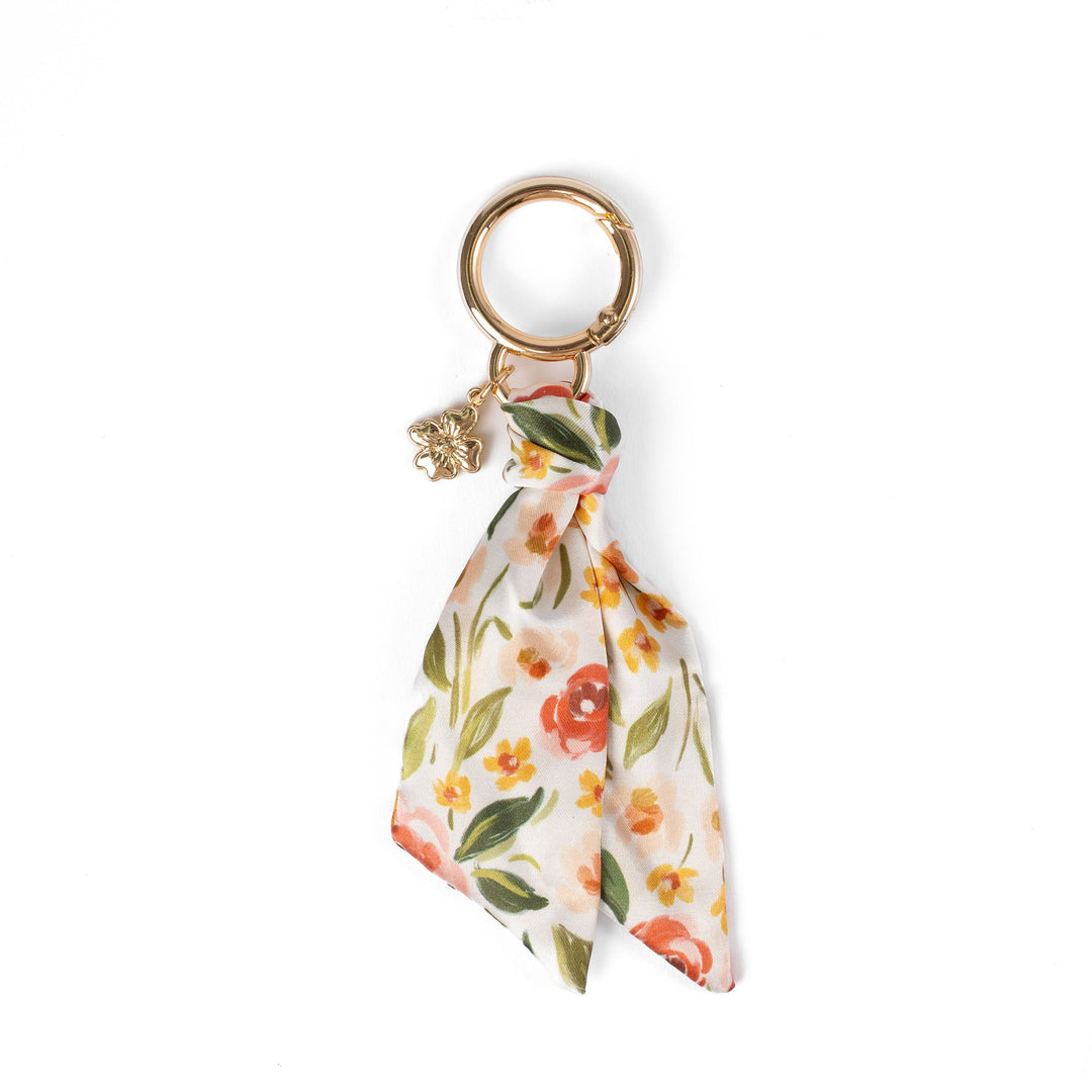 Floral Satin Keychain Blue Stripes