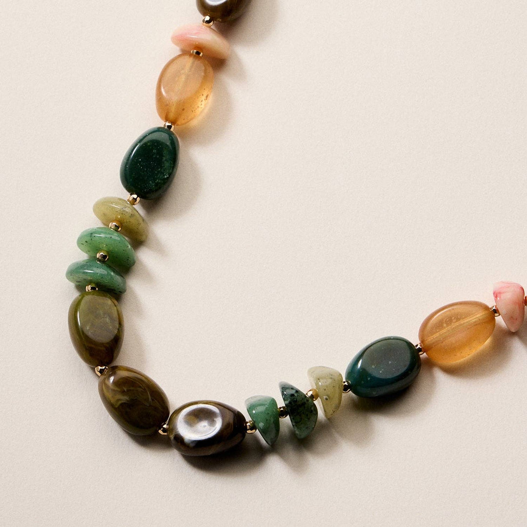 Organic Resin Bead Necklace  - Blue Combo