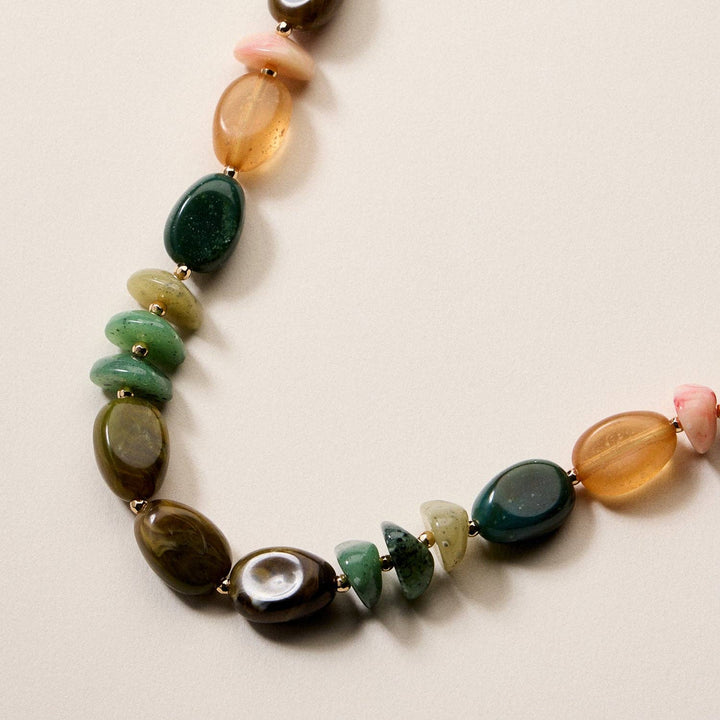 Organic Resin Bead Necklace  - Blue Combo