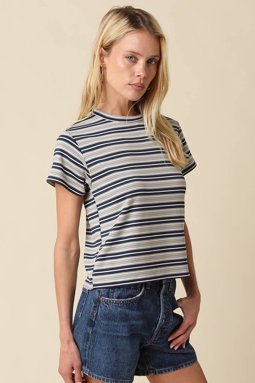 Mila Stripe Baby Tee in Cream &amp; Brown