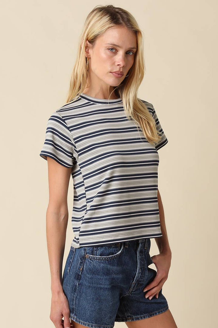 Mila Stripe Baby Tee in Cream &amp; Brown