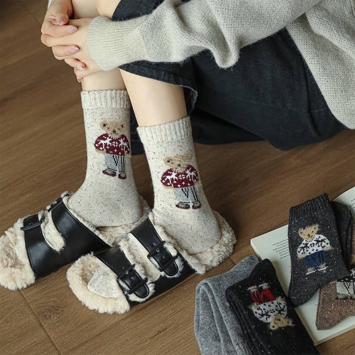 Thick Warm Wool Socks Bear Knit Crew Socks