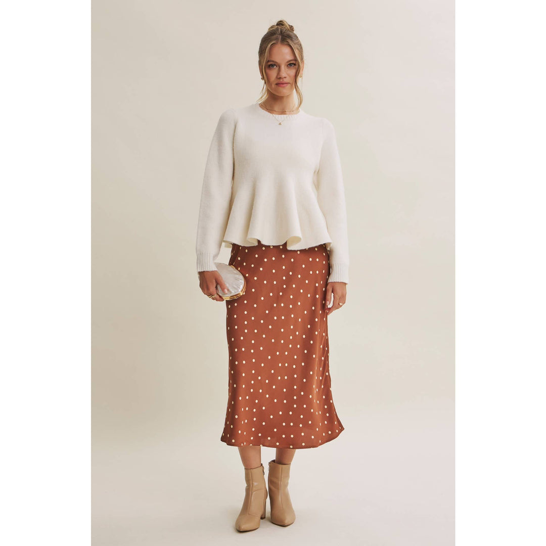 Café Dot Satin Midi Skirt