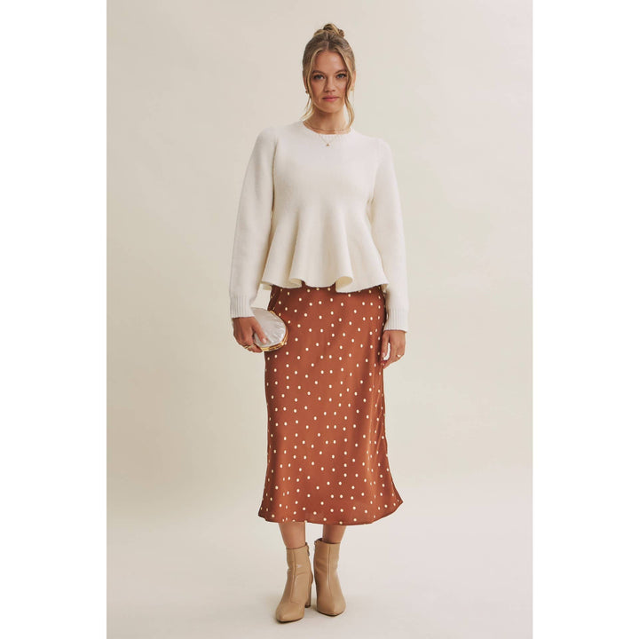 Café Dot Satin Midi Skirt