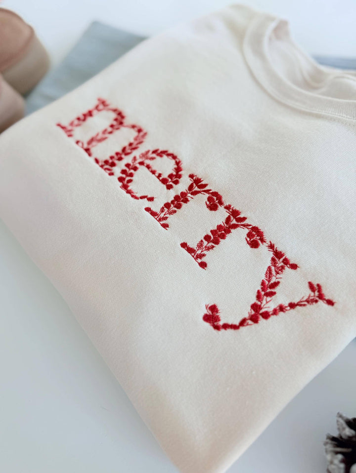 Floral Merry Christmas Embroidered Sweatshirt