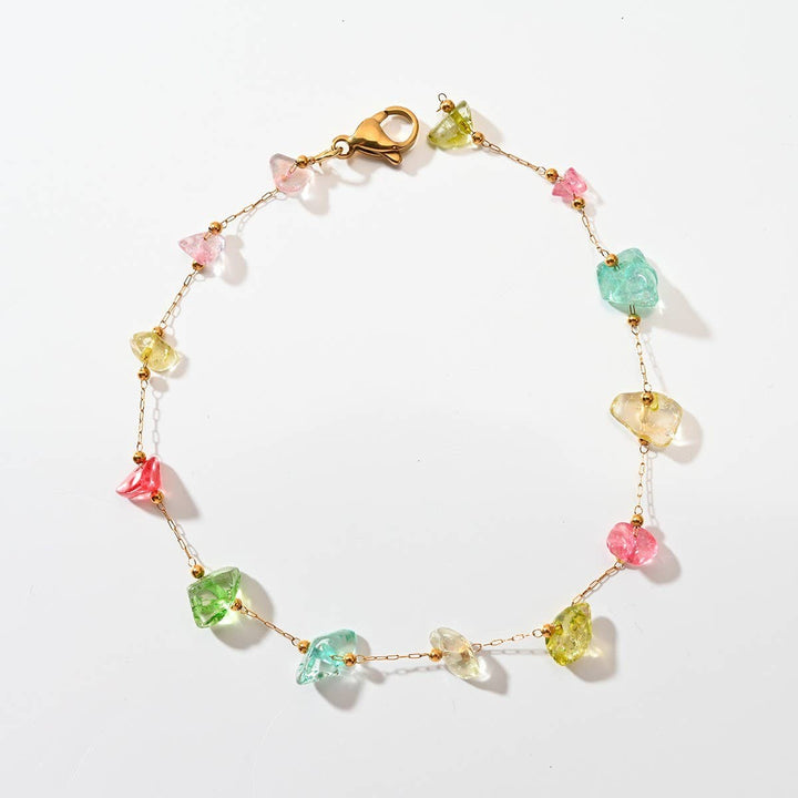 Stainless Steel Anklet with Colorful Stone Beads