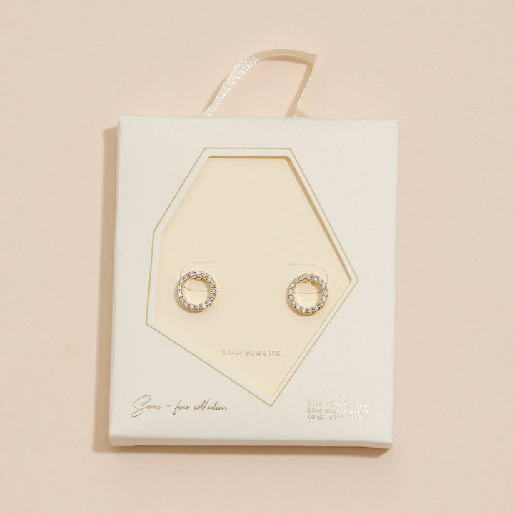 CZ 18K Gold Dip Round Stud Earrings