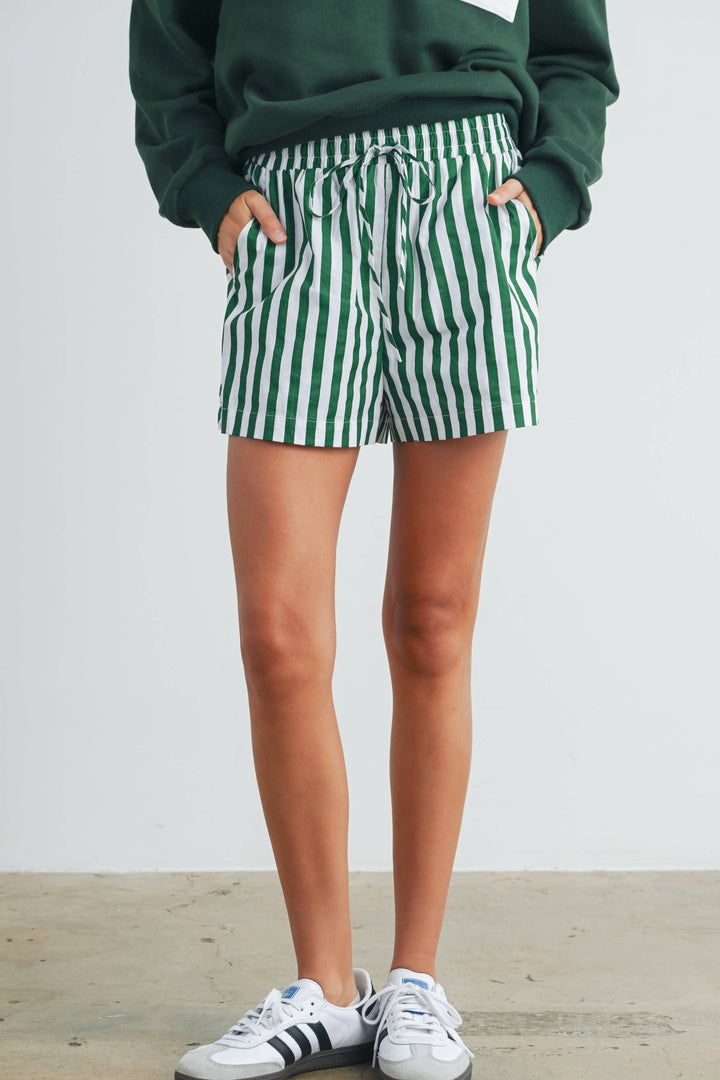 Green Striped Drawstring Pocket Boxer Shorts