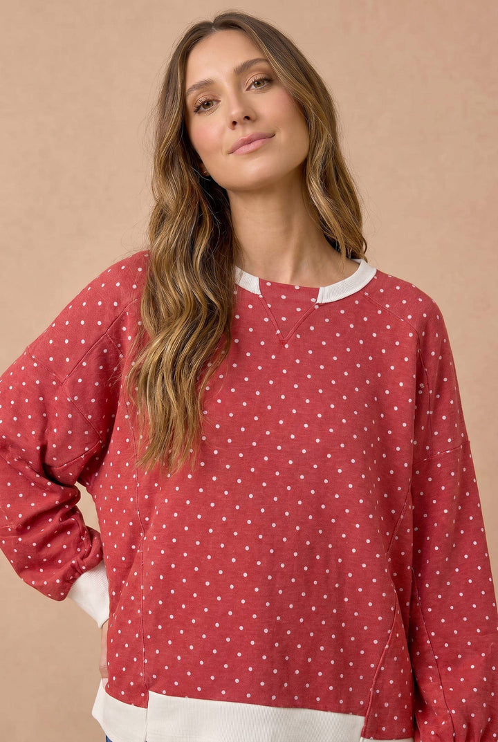 Red Polka Dot French Terry Top
