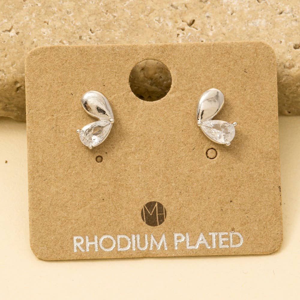 Gold Dipped And Cz Double Tear Stud Earrings