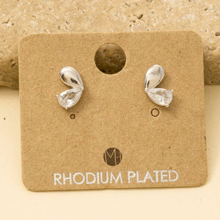 Gold Dipped And Cz Double Tear Stud Earrings