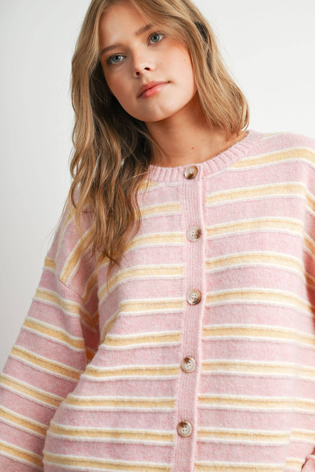 Ivory Multi Stripe Button-Up Cardigan
