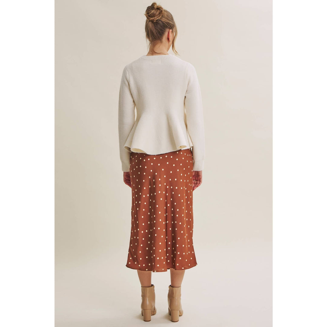 Café Dot Satin Midi Skirt