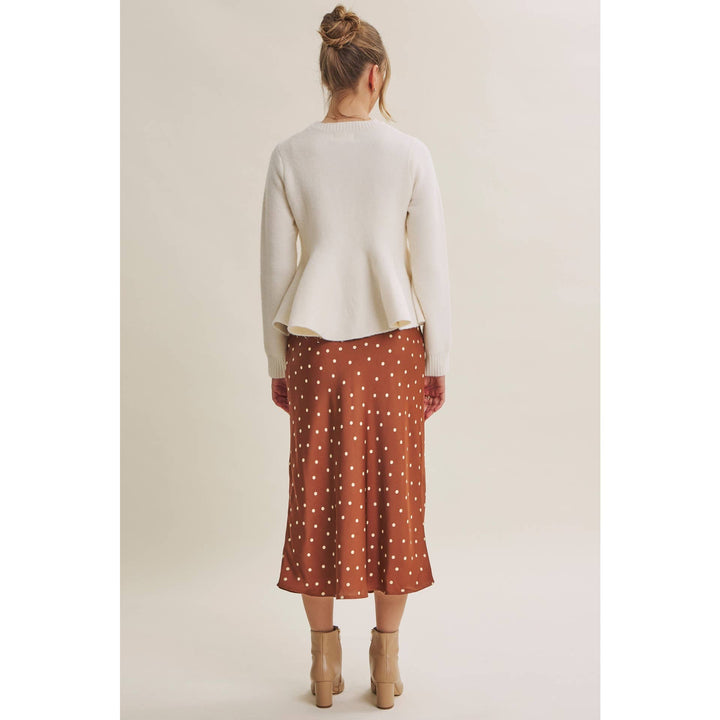 Café Dot Satin Midi Skirt