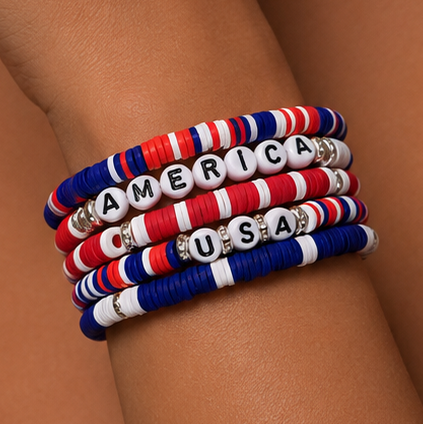 Red White Blue USA 4th of July Stretch Bracelet Stack