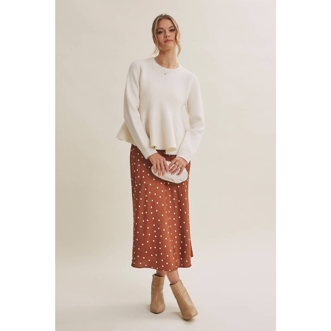 Café Dot Satin Midi Skirt