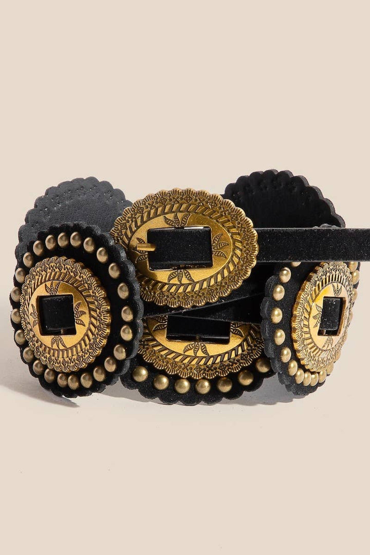 Intricate Faux Leather Concho Belt