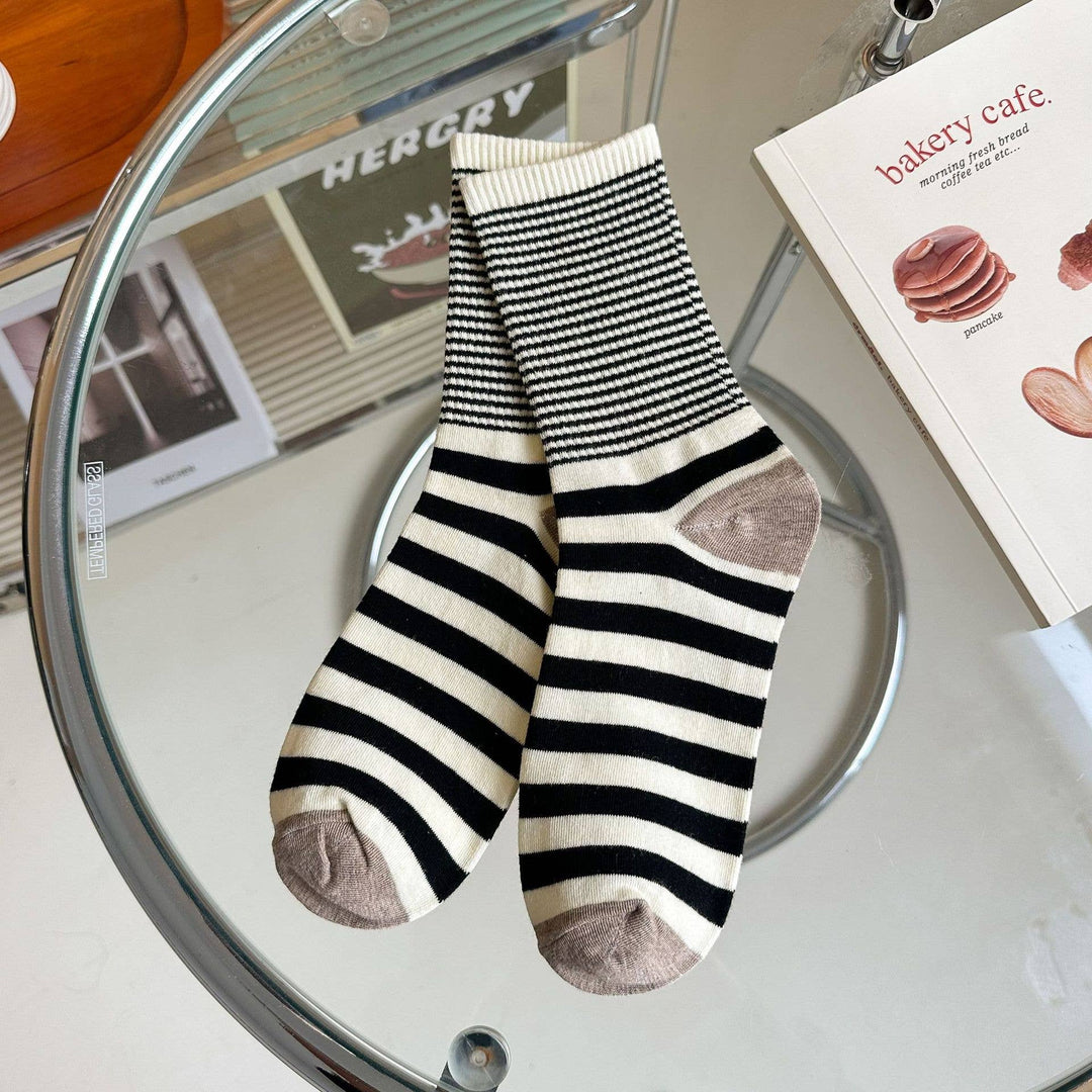 Stripe Pattern Cotton Crew Socks