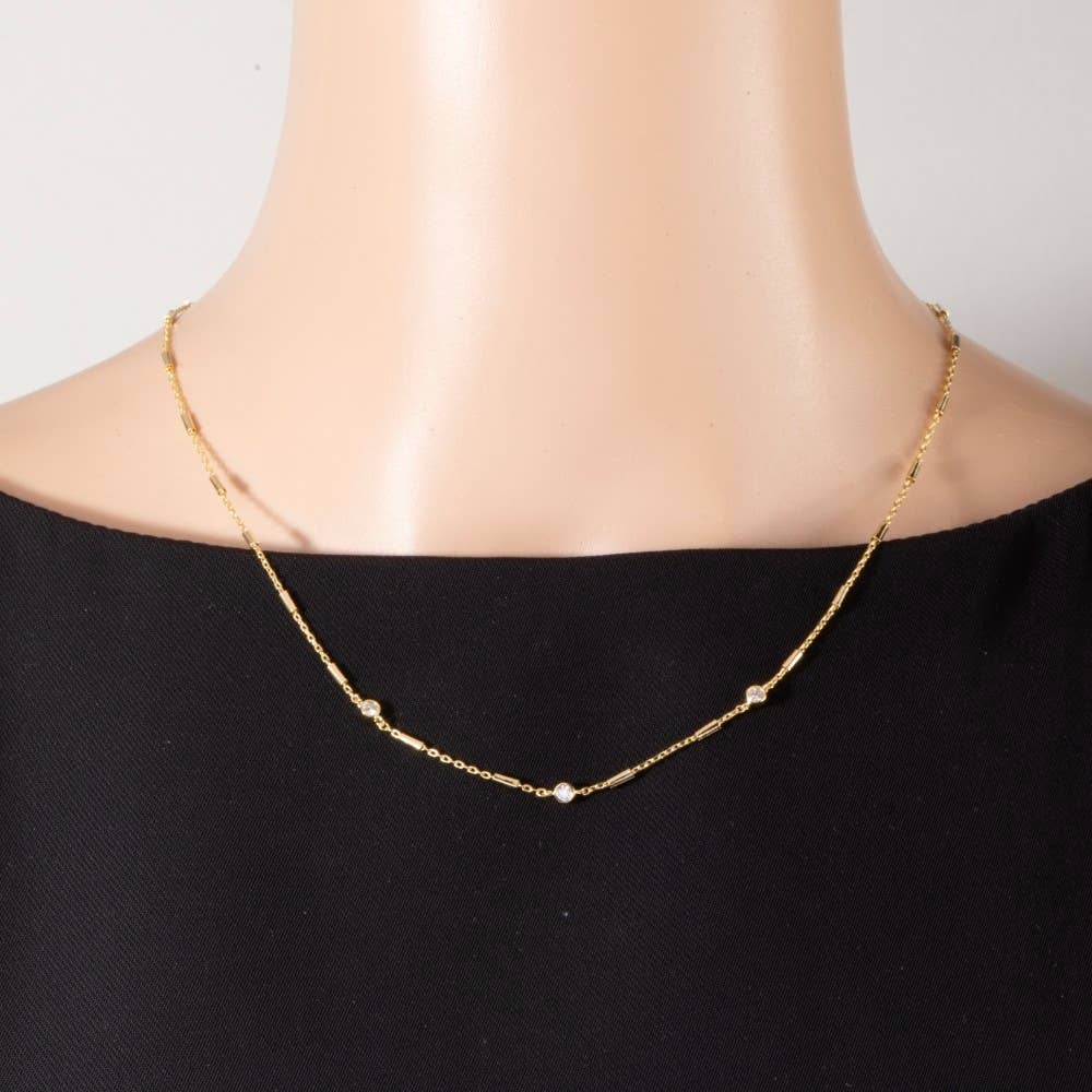 Cz Station Bar Chain Necklace