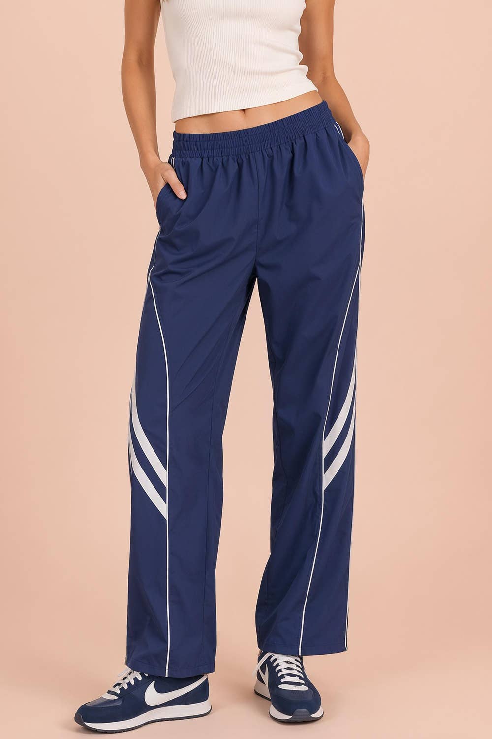 Wide Leg Track Pants W/ Piping Detail