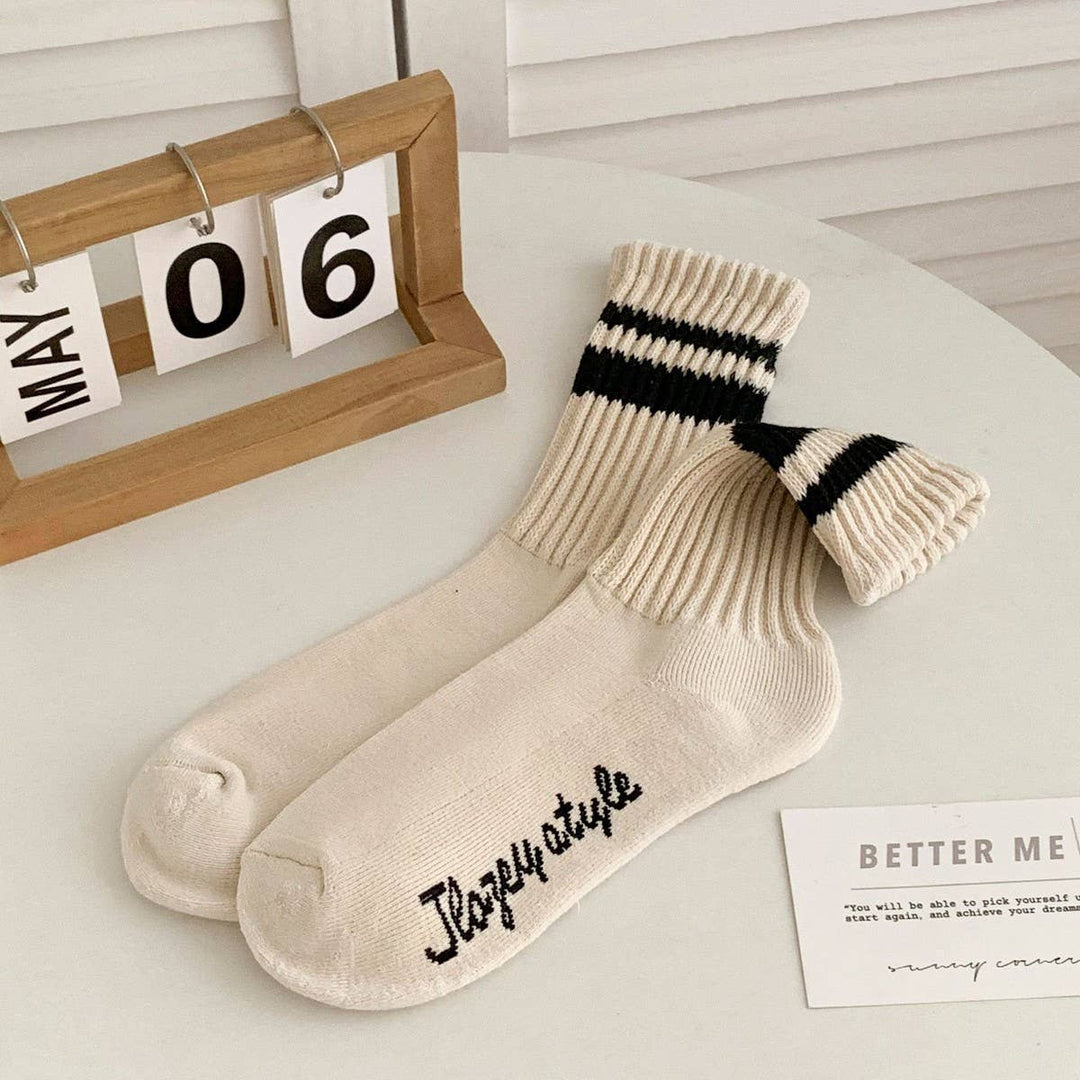 Retro Double Stripe Knit Socks