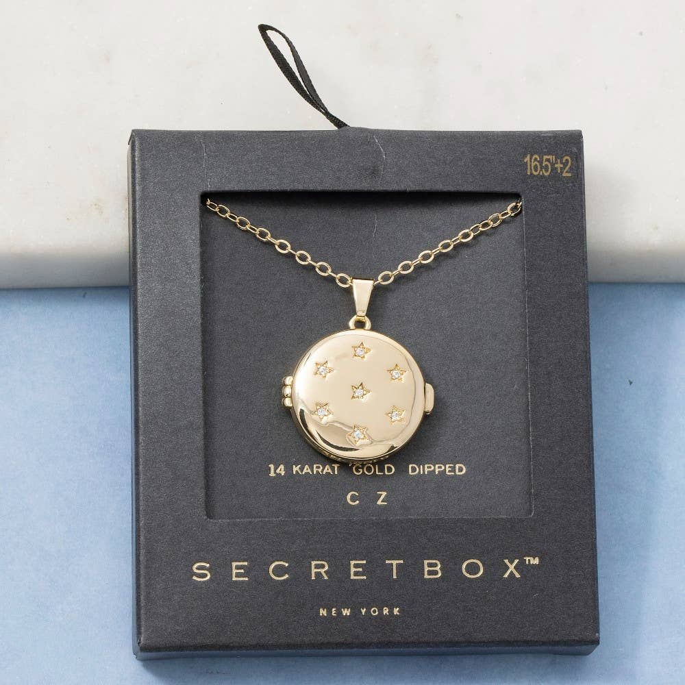14K Gold Dipped Cz Star Round Locket Necklace