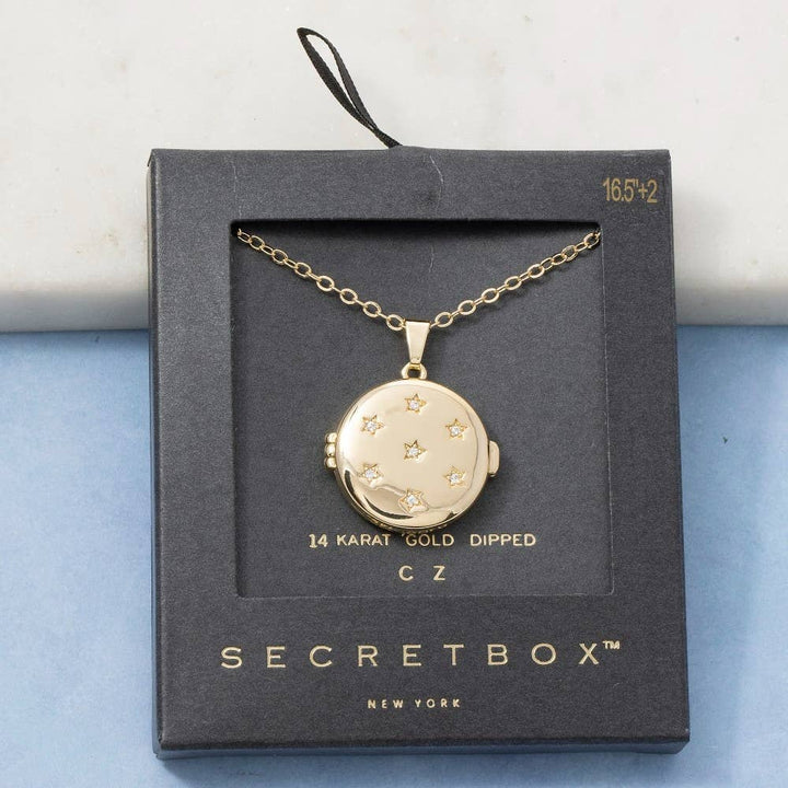 14K Gold Dipped Cz Star Round Locket Necklace