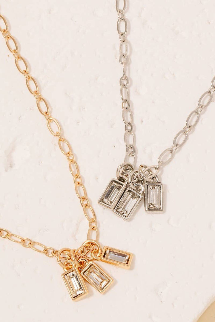 RESTOCK Faceted Glass Baguette Charms Chain Necklace