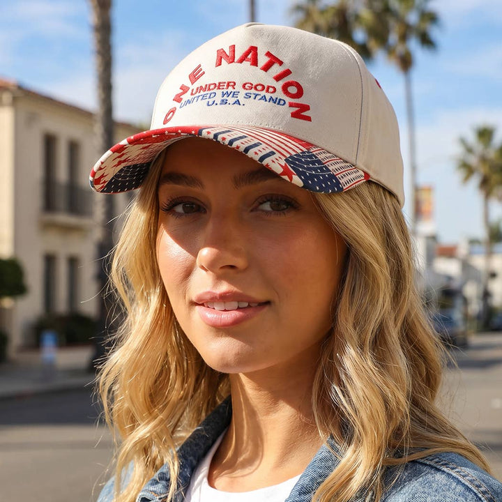 ONE NATION UNDER GOD Embroidered Patchwork Brim Trucker Hat