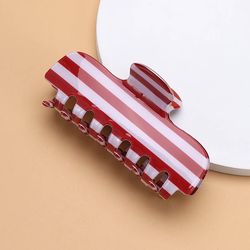 Retro Striped Rectangle Hair Claw Clip
