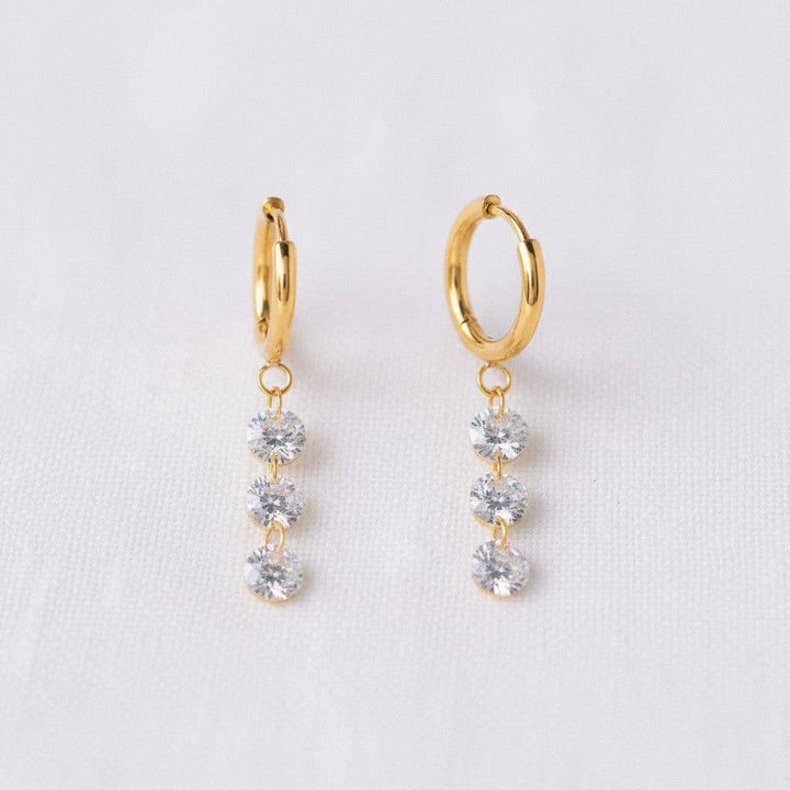 Chic Three-Stone Drop Earrings in Gold Plated