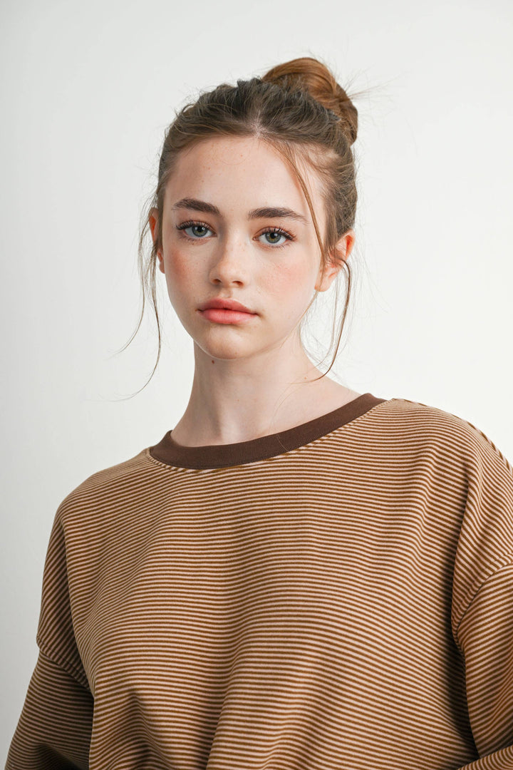 Navy &amp; Olive Striped Long-Sleeve Crewneck Shirt