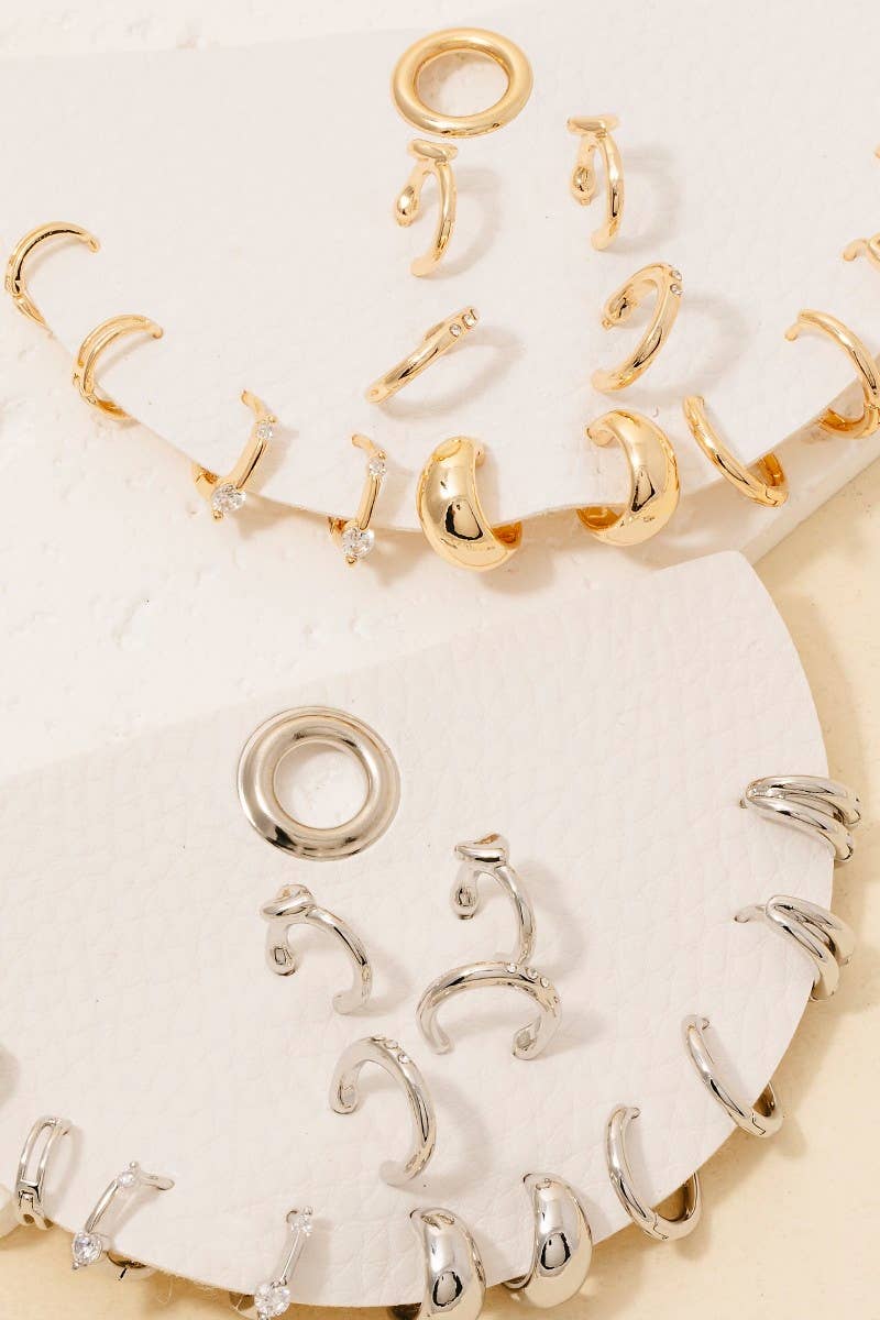 7Pc Mixed Heart And Cz Hoop Earrings Set