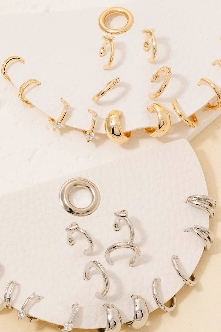 7Pc Mixed Heart And Cz Hoop Earrings Set