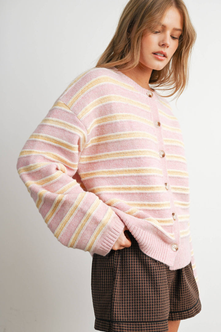Ivory Multi Stripe Button-Up Cardigan
