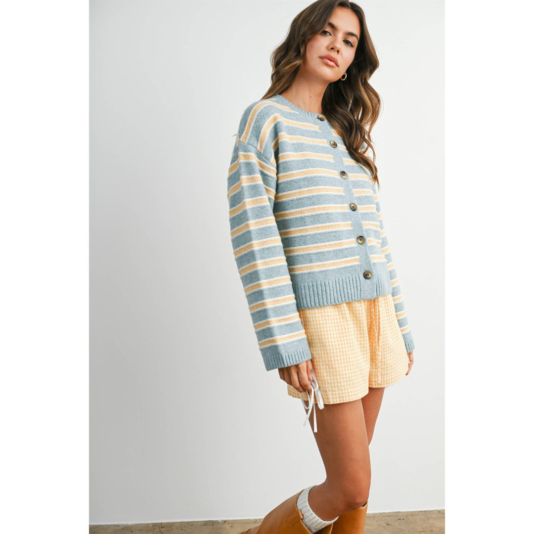 Ivory Multi Stripe Button-Up Cardigan
