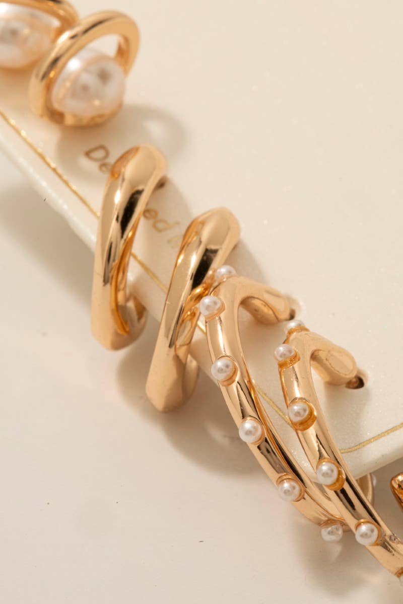 Mixed Pearl And Hoop Earrings Set