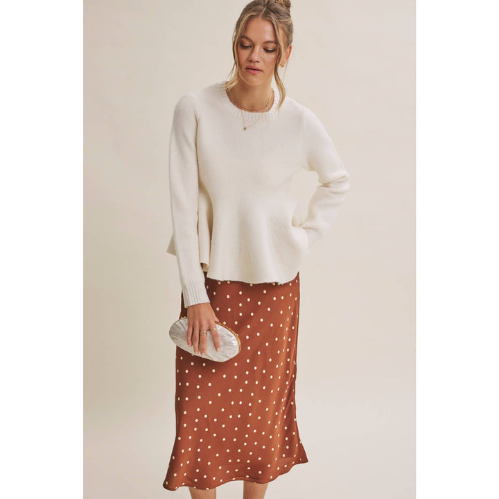 Café Dot Satin Midi Skirt