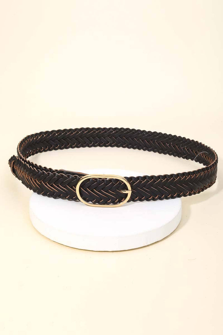 Braided Oval Buckle Vegan Leather Belt