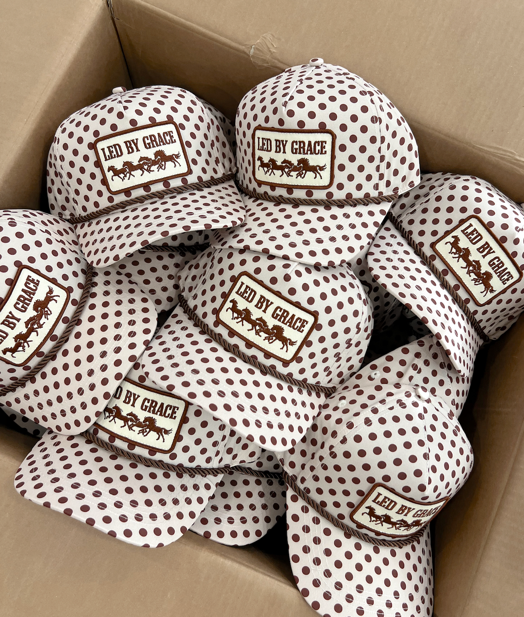 Led By Grace Cream &amp; Brown Polka Dot Patch Hat