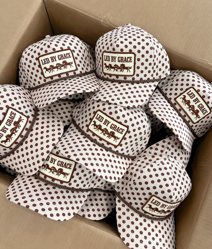 Led By Grace Cream &amp; Brown Polka Dot Patch Hat