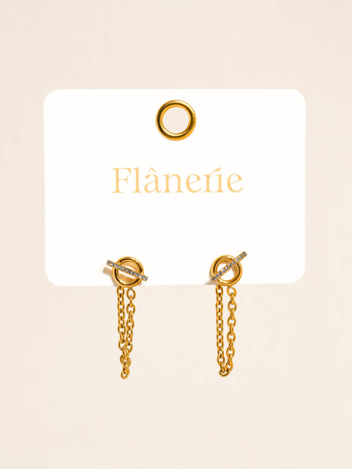 Lisle 18K Gold Non-Tarnish CZ Chain Drop Earrings