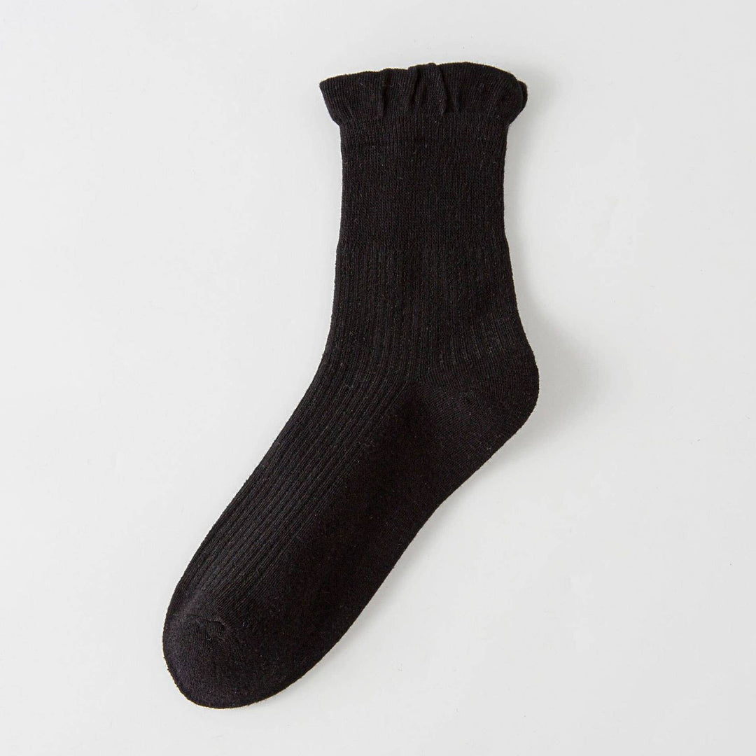 Thin Solid Ruffle Crew Socks