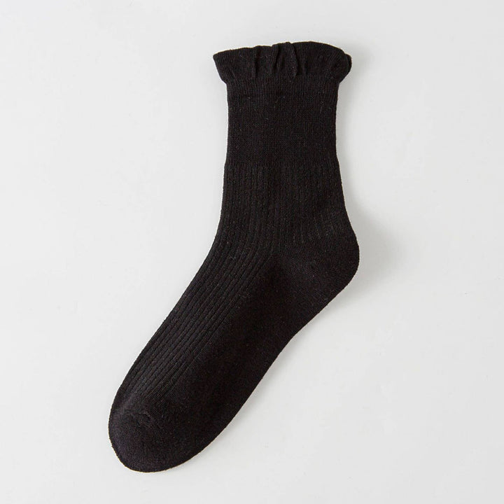 Thin Solid Ruffle Crew Socks