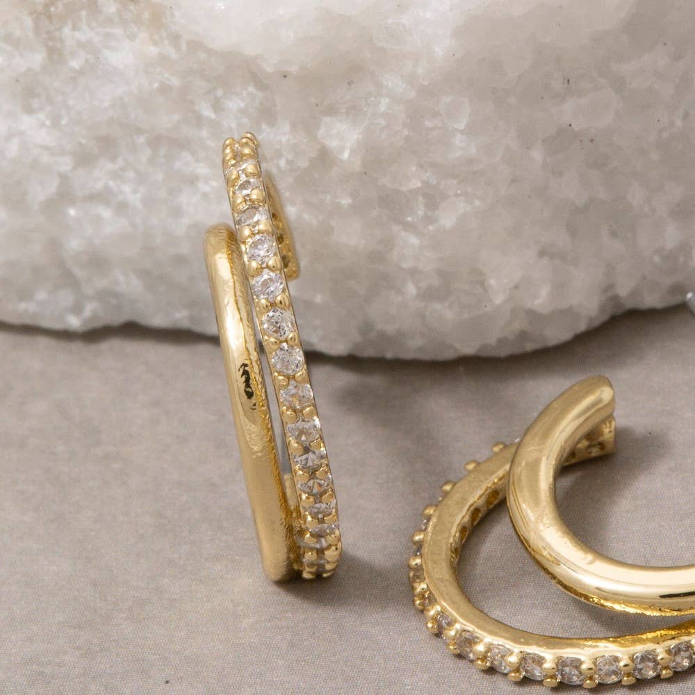 Gold Dipped Cz Double Layered Hoop Earrings