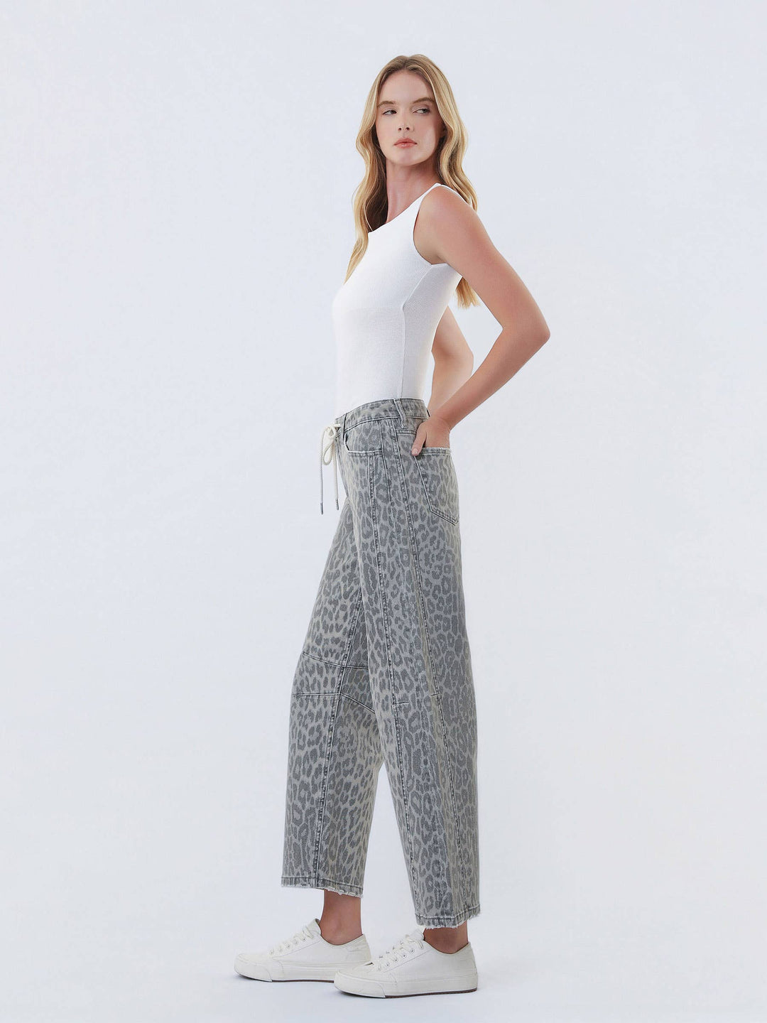 The Grey Leopard Drawstring Barrel Jeans